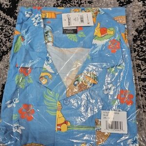 Blue Cartoon Print Hawaiian Shirt